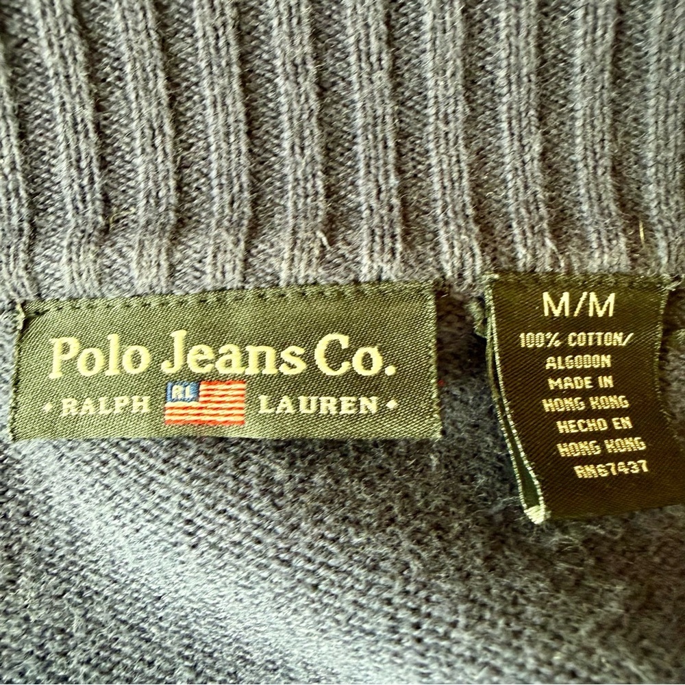 Vtg Polo Jeans Ralph Lauren Sweater Womens Full Zip Varsity Stripe Medium Navy - Picture 11 of 13
